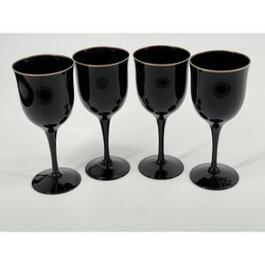 4 Vintage Noritake REMEMBRANCE EBONY Water Glasses Goblets 7.5” Black Gold Rim